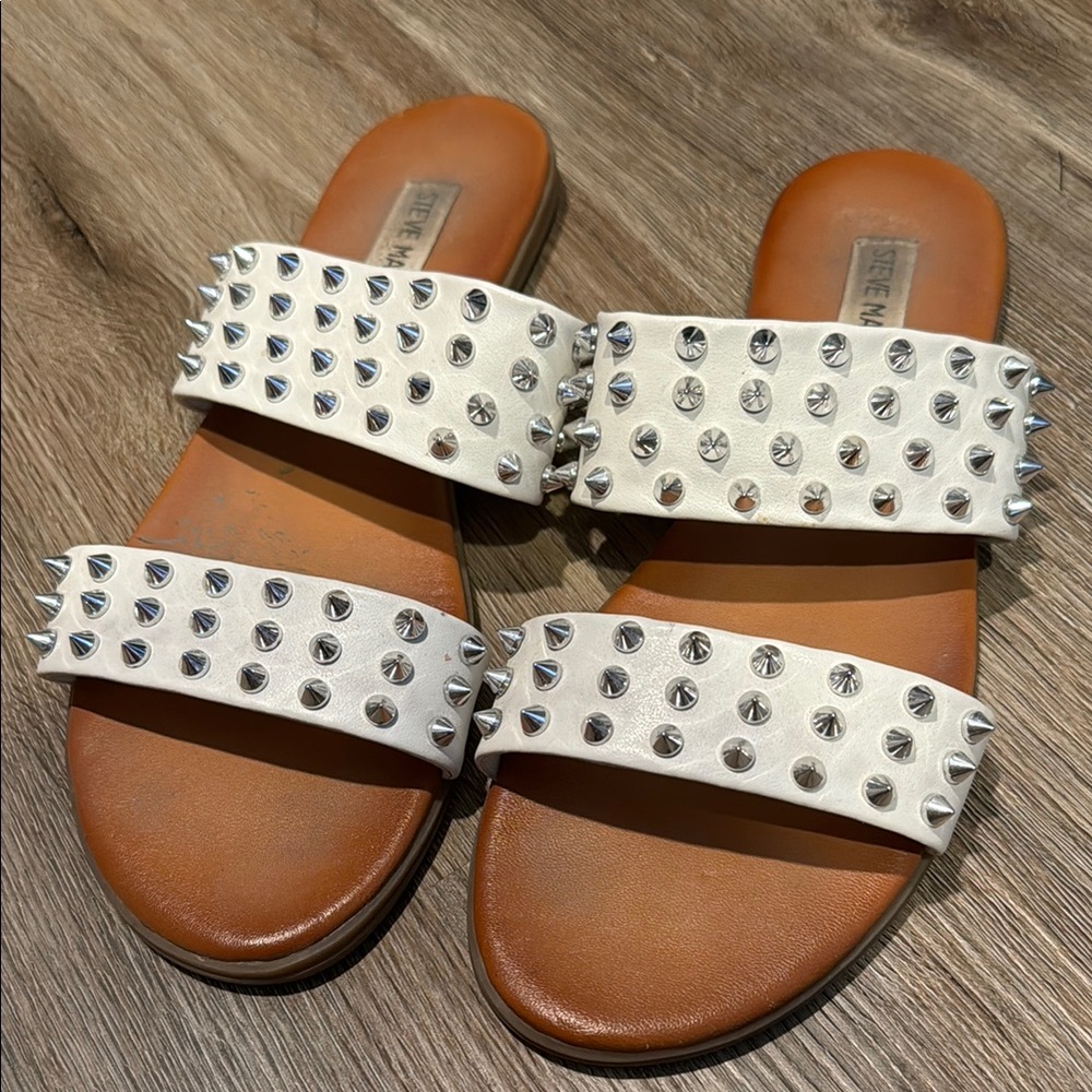 Steve Madden white sandals with spikes